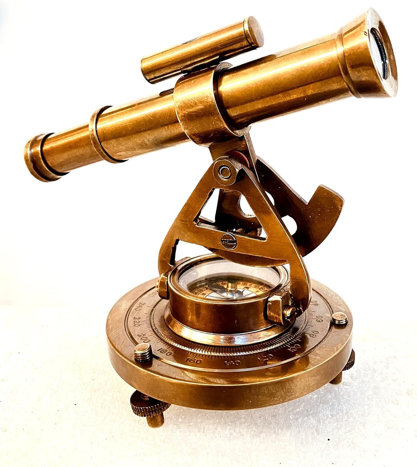 Vintage Style Brass Theodolite Alidade Telescope with Compass, Antique Finish, 4 Inch