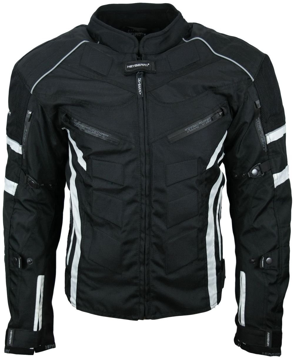 HEYBERRY Kurze Textil Motorrad Jacke Motorradjacke Schwarz Weiß