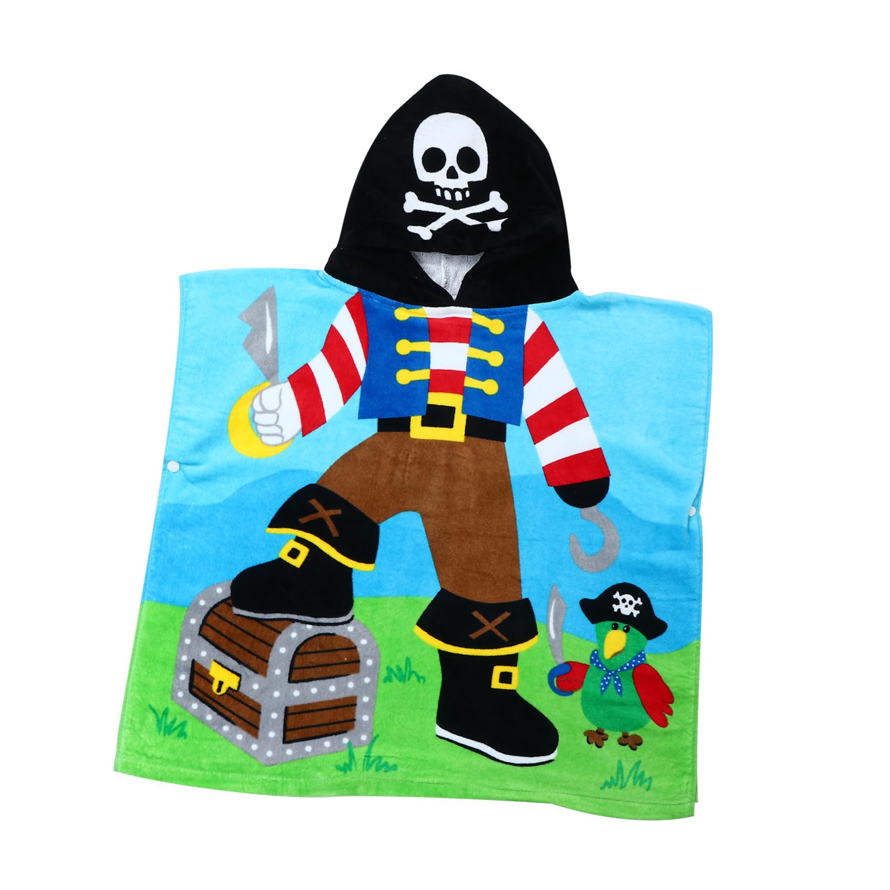 Baumwolle Kinderbademantel Piratenkapitän Design, mit Kapuze | Atmungsaktives Badetuch für Kinder, Weich und Waschbar, Trocknet Schnell, 1 Stück