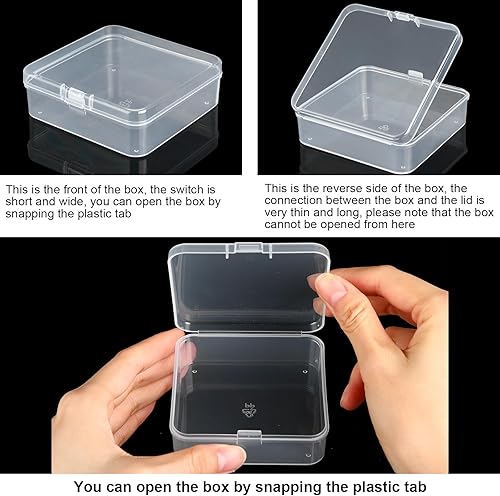 Miniatura 8 de SATINIOR Paquete de 300 recipientes de plástico transparente pequeños de 2.12 x 2.12 x 0.8 pulgadas, caja de almacenamiento transparente con tapa