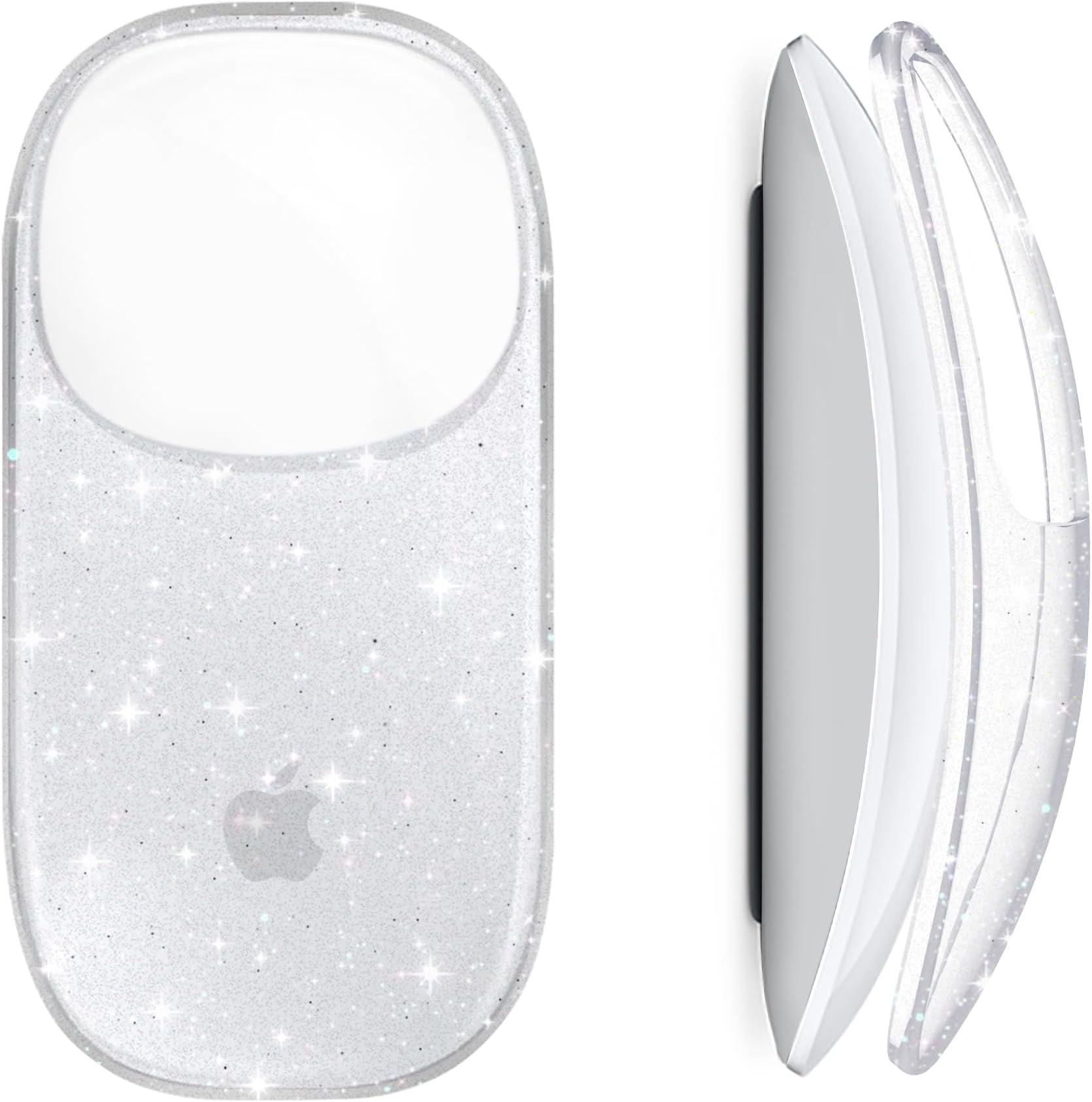B BELK Cover Compatible with Apple Magic Mouse 1&2, Ultra Thin Transparent Plastic Hard Case for Magic Mouse, 3-Layer Drop-Resistant and Dust Proof Protective Skin with Glitter Pattern Design