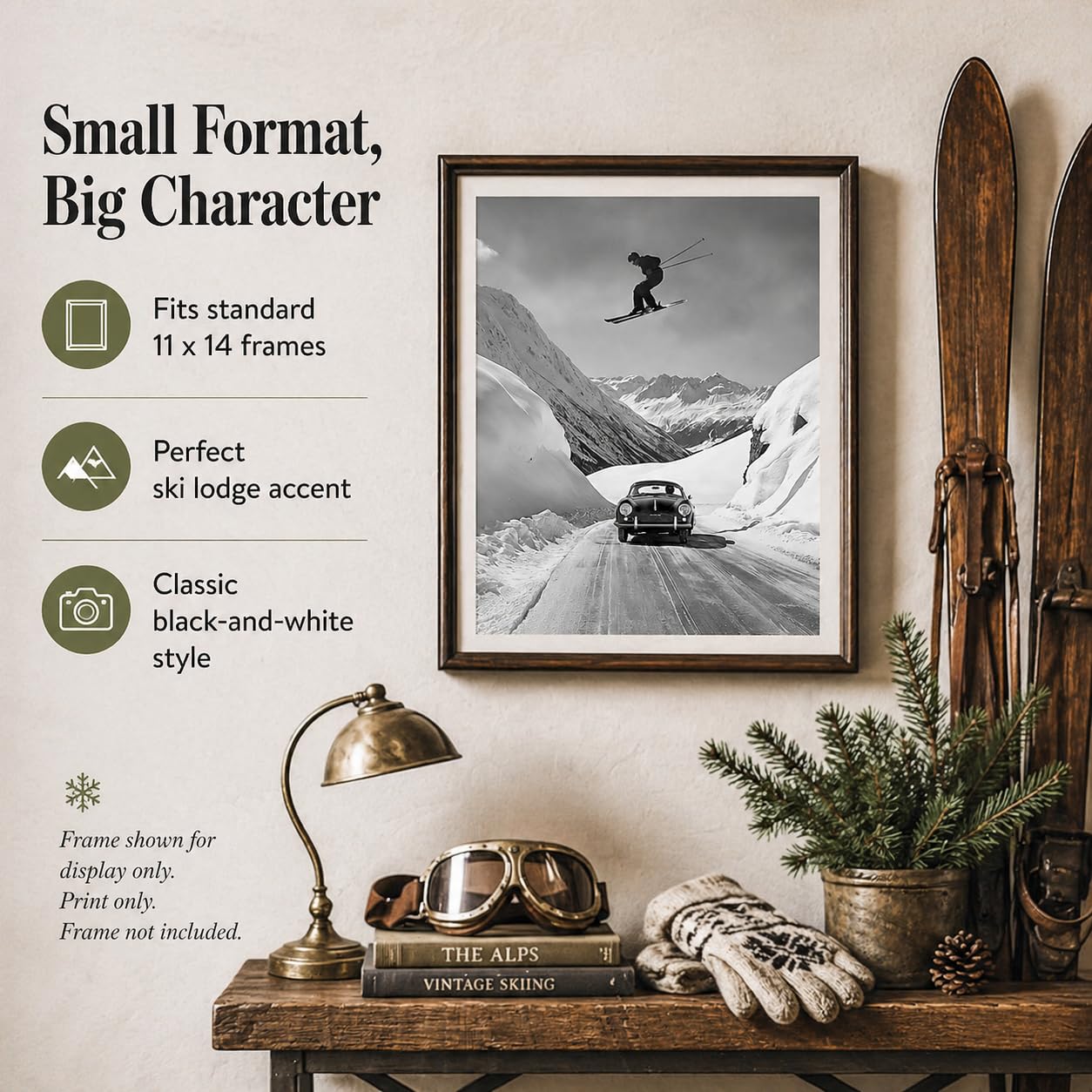 Amazon.com: Vintage Ski Poster – Retro Ski Jump Over Porsche Wall