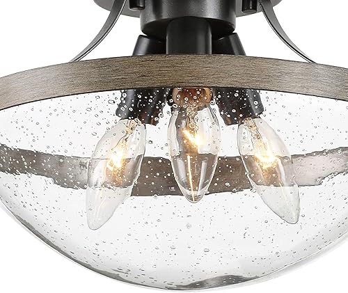 Miniatura 7 de Luces de techo semiempotradas de 3 luces, lámpara de granja cerca del techo con pantalla de vidrio sembrado para dormitorio, pasillo, cocina,