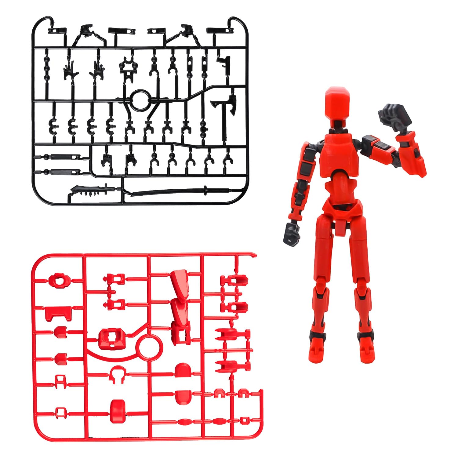 wellrun T13 Action Figure Set,3D Printed Multi-Jointed Robot Toy,Fully Movable Action Figures with Weapons & Hand Accessories,Desktop Decorations for Game Lovers,Robot Collectors(Red)