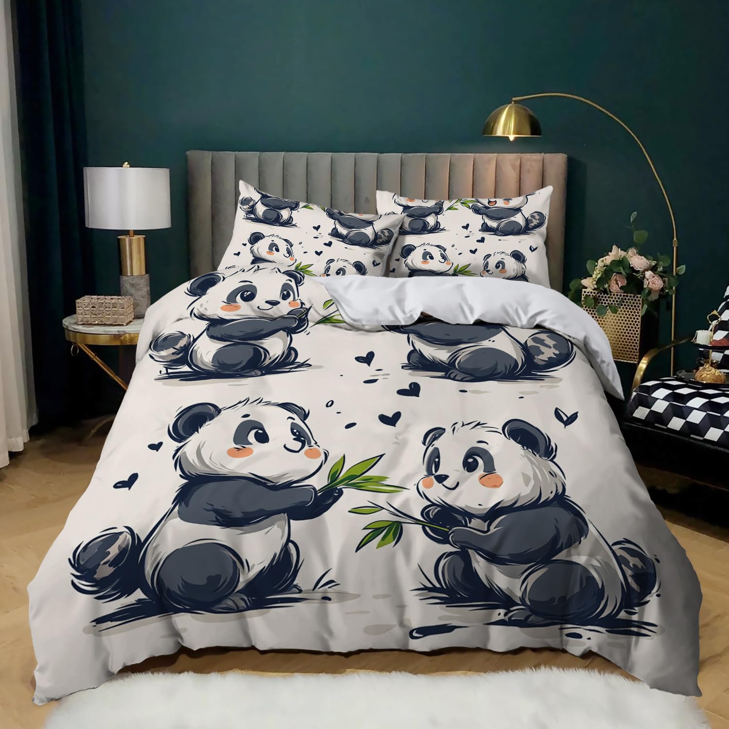 Funda Nordica Cama 150 Panda Infantil Funda Edredon Cama 150 Juvenil Suave Transpirable Microfibra Ropa de Cama Fundas Nordicas 220x240 cm, 2 x Fundas de Almohada 50x90 cm 5D6WA1751