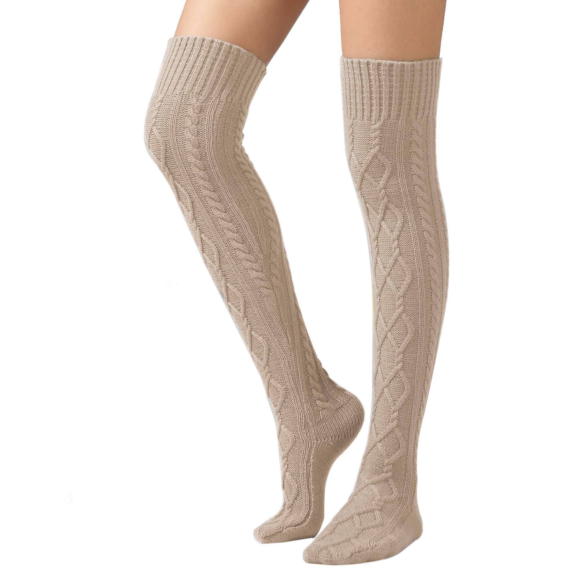 SherryDCWomen's Cable Knit Thigh High Boot Socks Extra Long Winter Stockings Leg Warmers