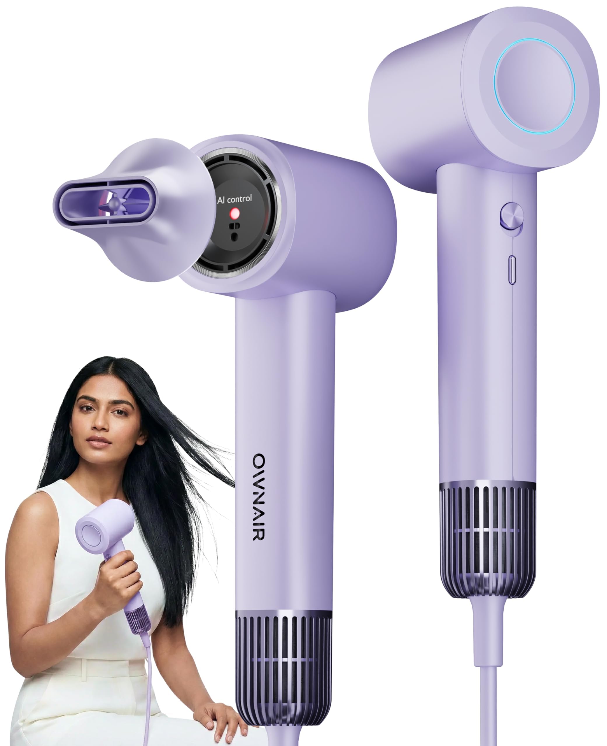 OWNAIR Hair Dryer for Women - AI High Speed Professional Ionic Blow Dryer with Smart Temperature Control, Fast-Drying Airflow, Lightweight Low-Noise Salon Hair Dryer for Frizz-Free Styling (Purple)-image-23