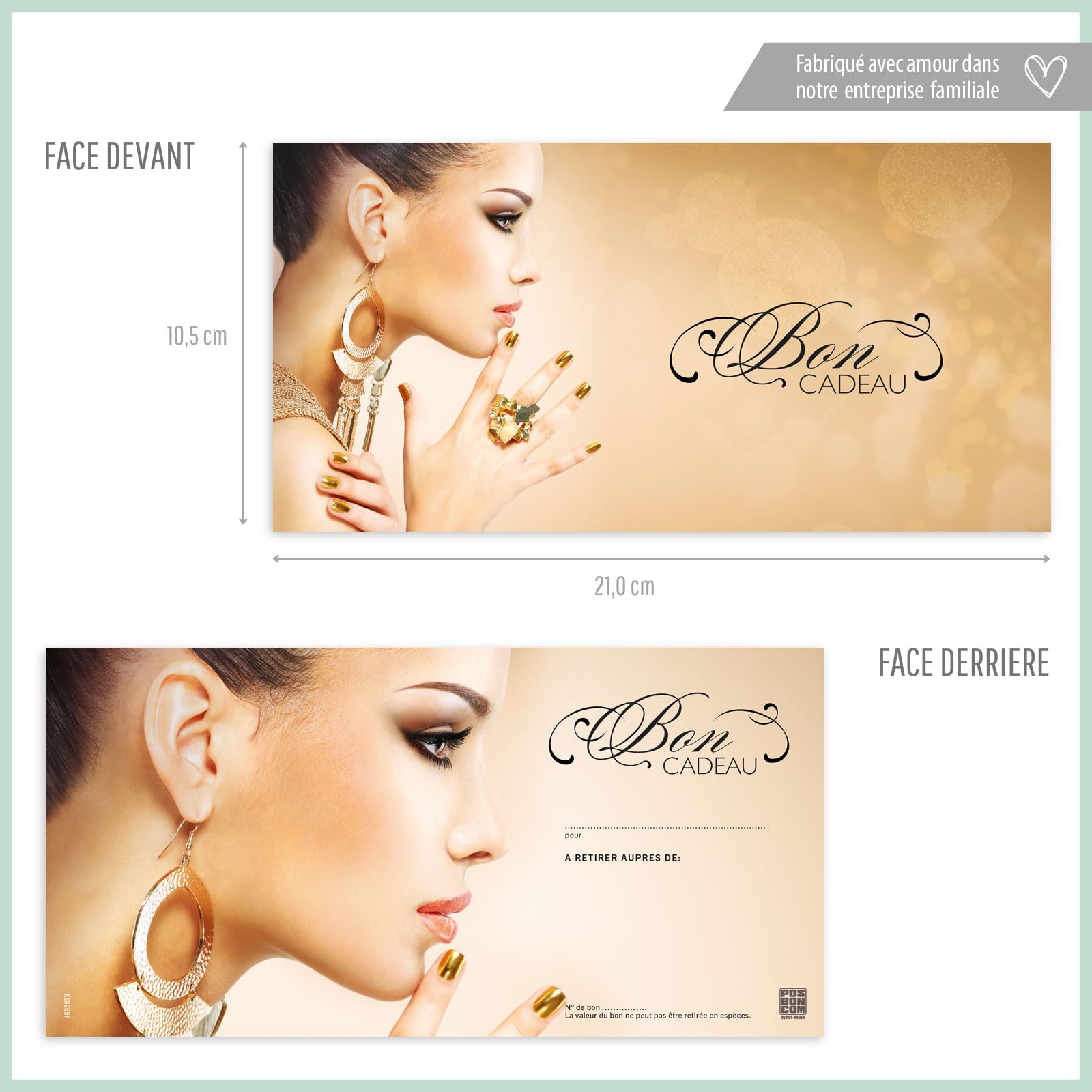 POS BON - 25 formulaires pour créer vos propres bons cadeaux avec enveloppe pour instituts de beauté, studios d'ongles KS9269F-1-25