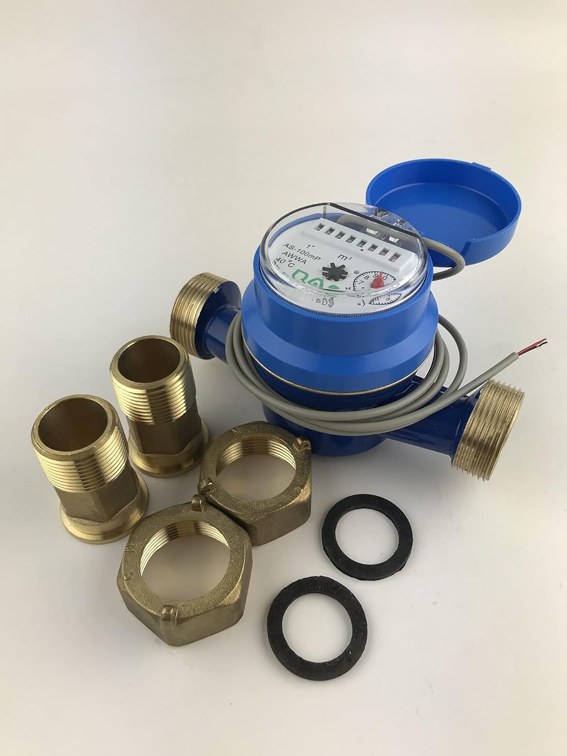 DAE AS-100mP 1" Water Meter with Pulse Output, Measuring in Liter + NPT Coupling
