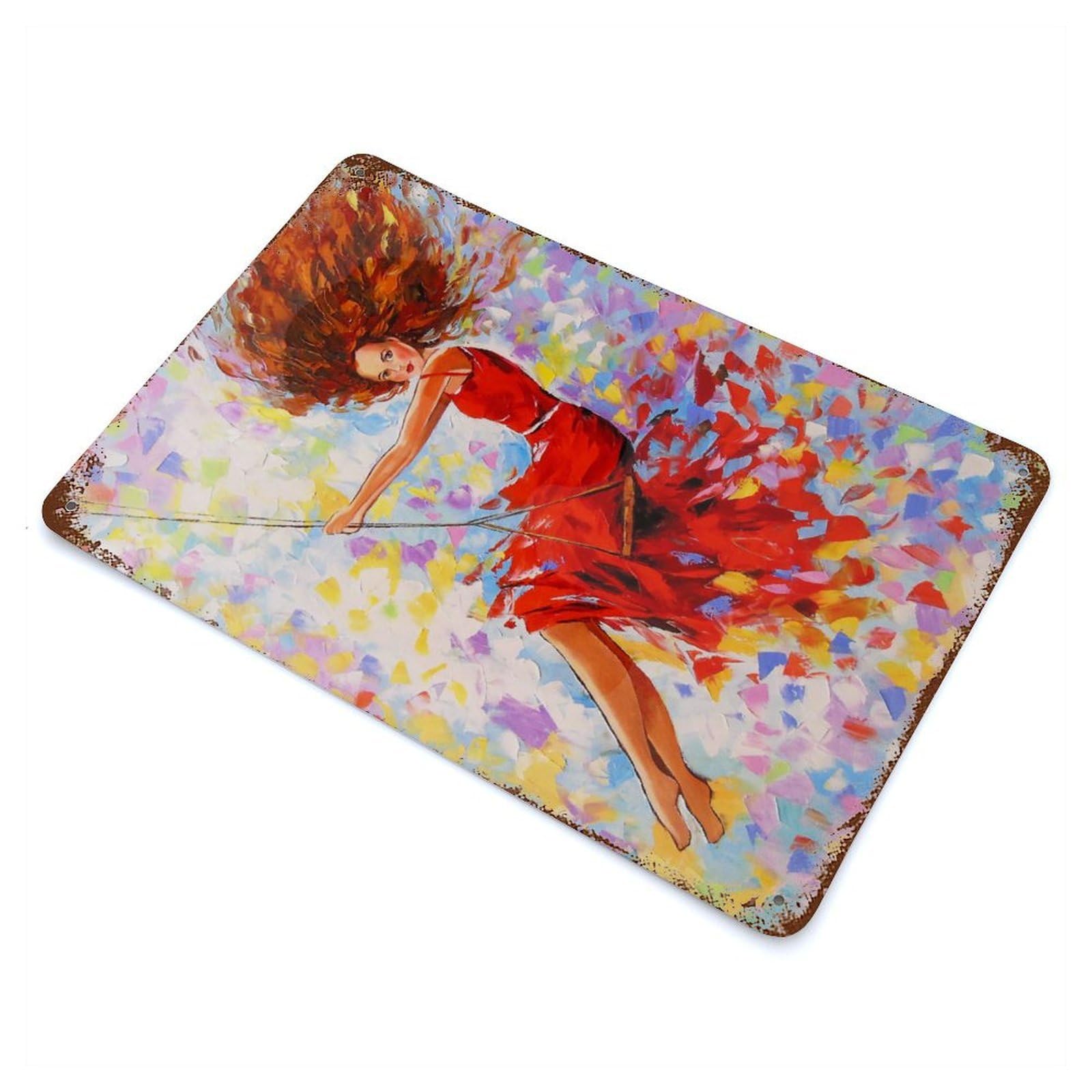 The Girl on The Swing 11.8"x7.9" Rusty Metal Tin Sign, Shabby Chic Decor for Bistro, Counter And Cafe Decor