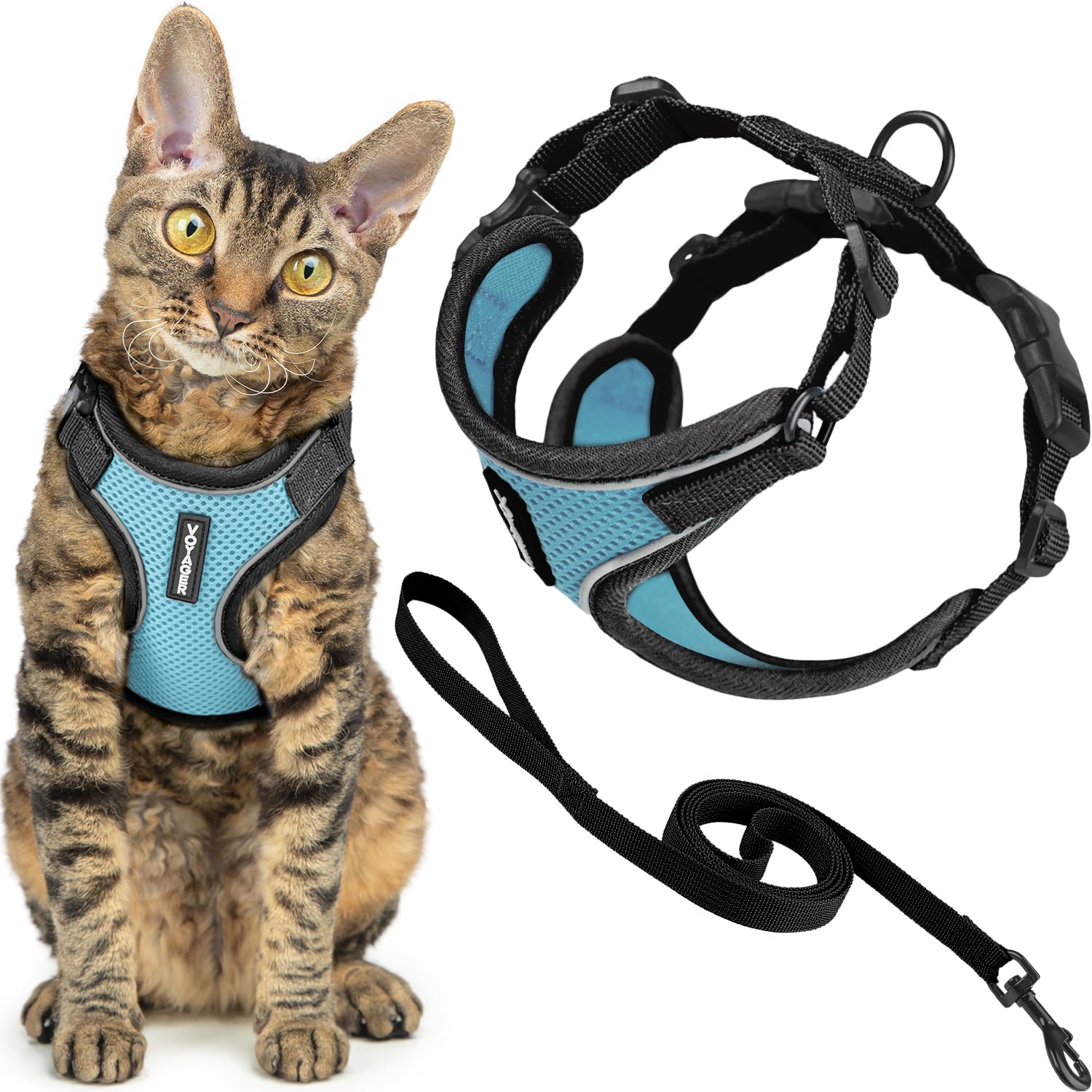 Voyager Escape Proof Cat Harness and Leash Set including Reflective Stitching, Neoprene Handle 5ft, Supports Small