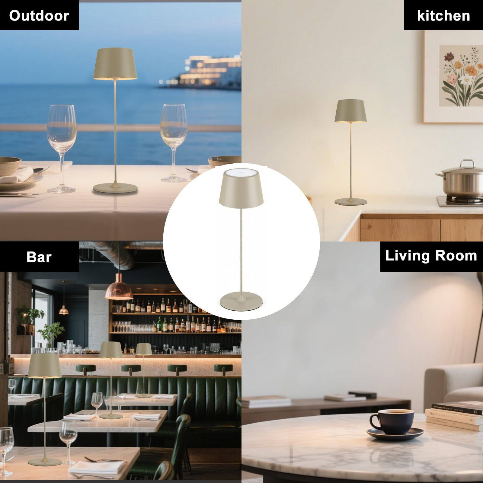 MU LIN 2PZLampada Lampada da Tavolo Ricaricabile e Senza Fili con Controllo Touch, Utilizzabile anche come Lampada da Esterni, Dimmer, 2200-3000 K, Altezza 35 cm, Colore Marrone per ristorante e Casa