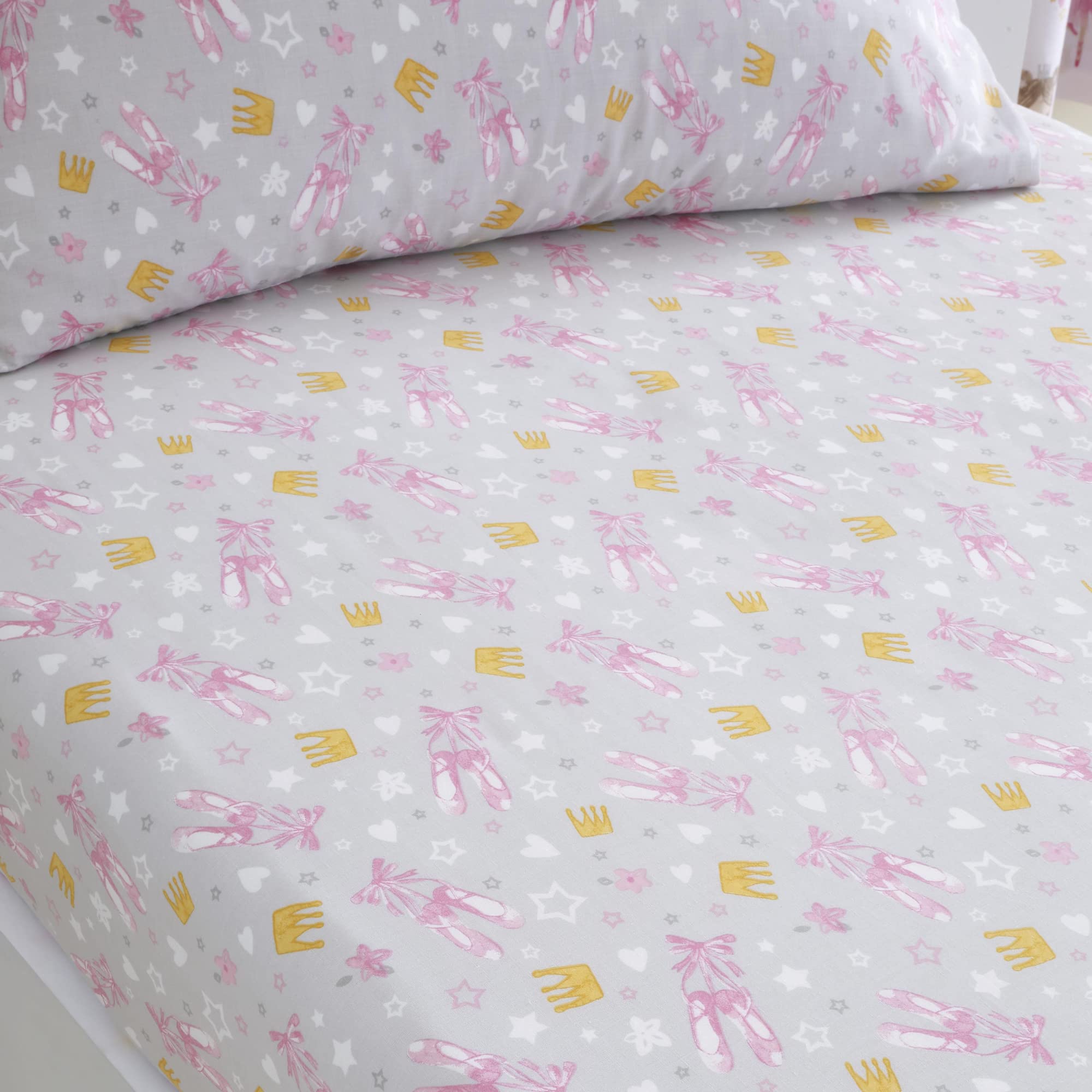 BedlamPink Ballet Single Fitted Sheet (190 x 90 x 25cm) - Ballet Themed Bedding - Pink Hearts & Crown - Matching Duvet Cover Available