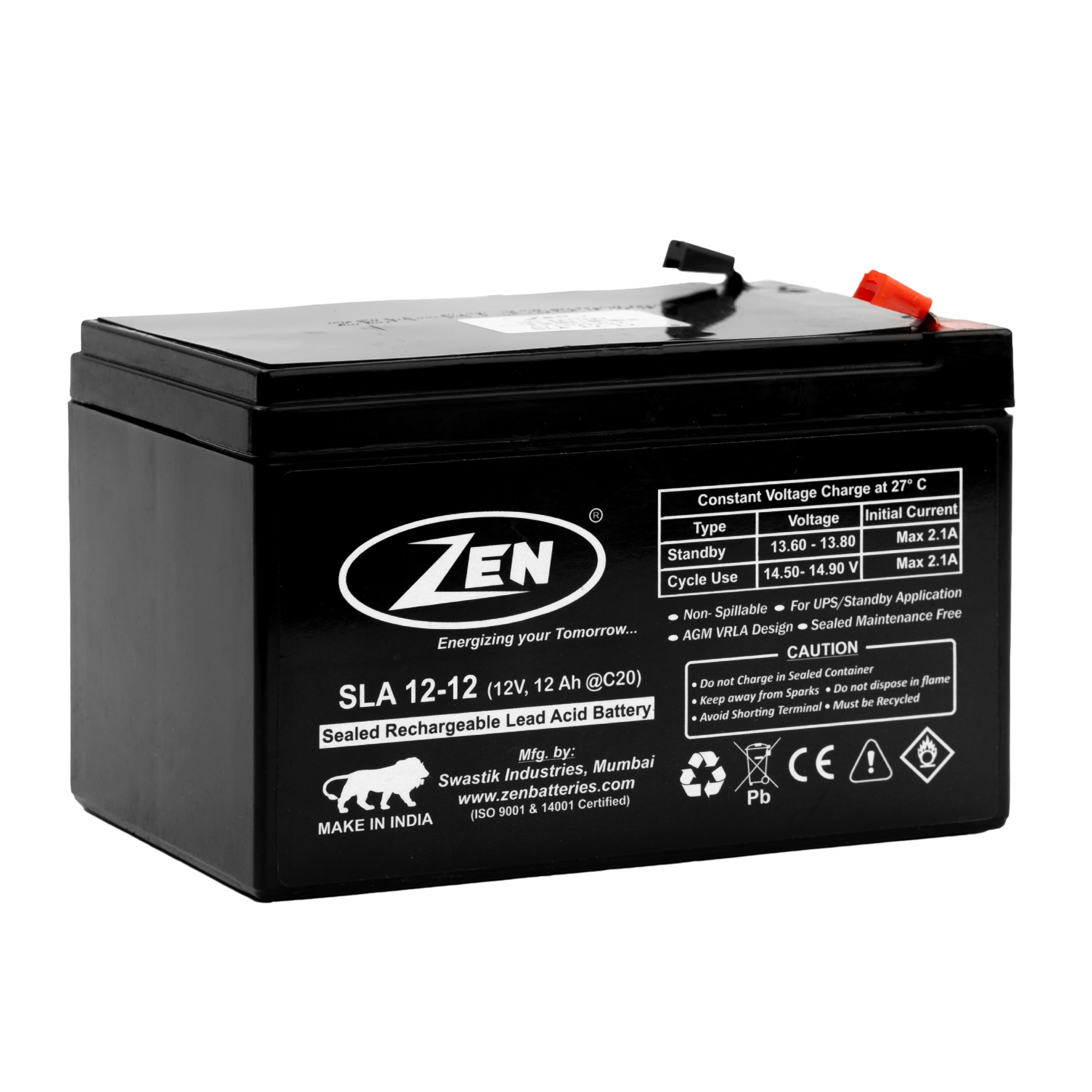 ZEN 12 Volt 12 Ah SMF VRLA Battery | Solar Battery for UPS, Inverters, Solar Applications | Zen SLA 12-12