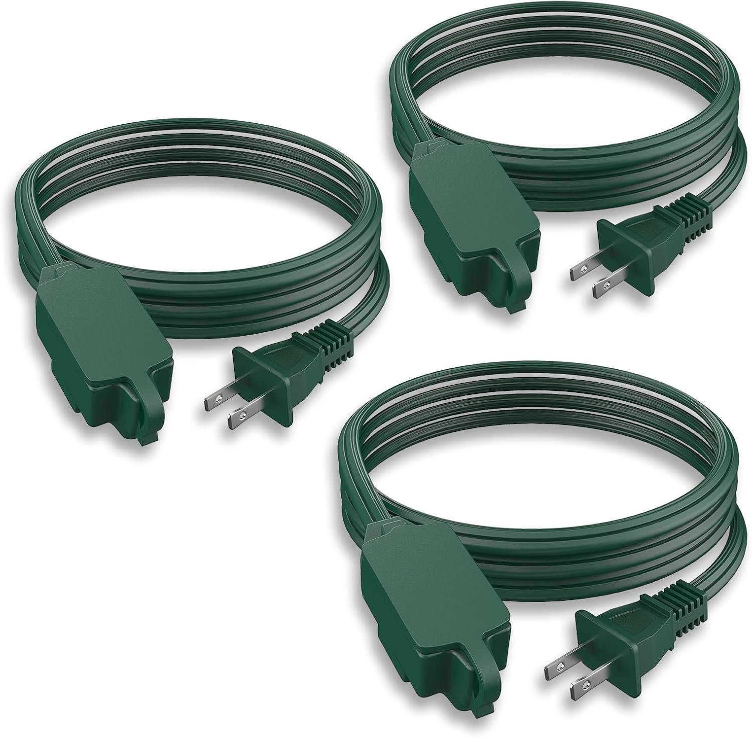 PLUGTUL Green Indoor Extension Cord 10 FT, 2 Prong Extension Cord, 3 Polarized Outlets with Safety Cap Protect for Home Office, 16/2 SPT-2 ETL Listed, 3 Pack 10FT Green