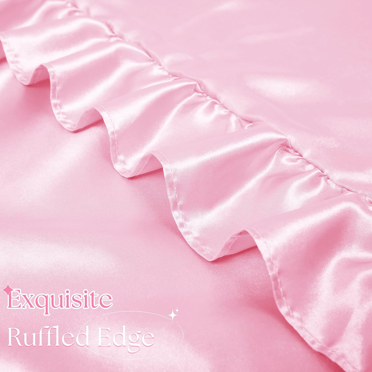 Pink Ruffle Pillow Shams Set of 2, 18 x 18 Inch Satin Ruffle Pillow Covers for Hair and Skin, Silky Pillowcase with Envelope Closure, Anti Wrinkle Ruffled Pillowcase for Sofa, Bed