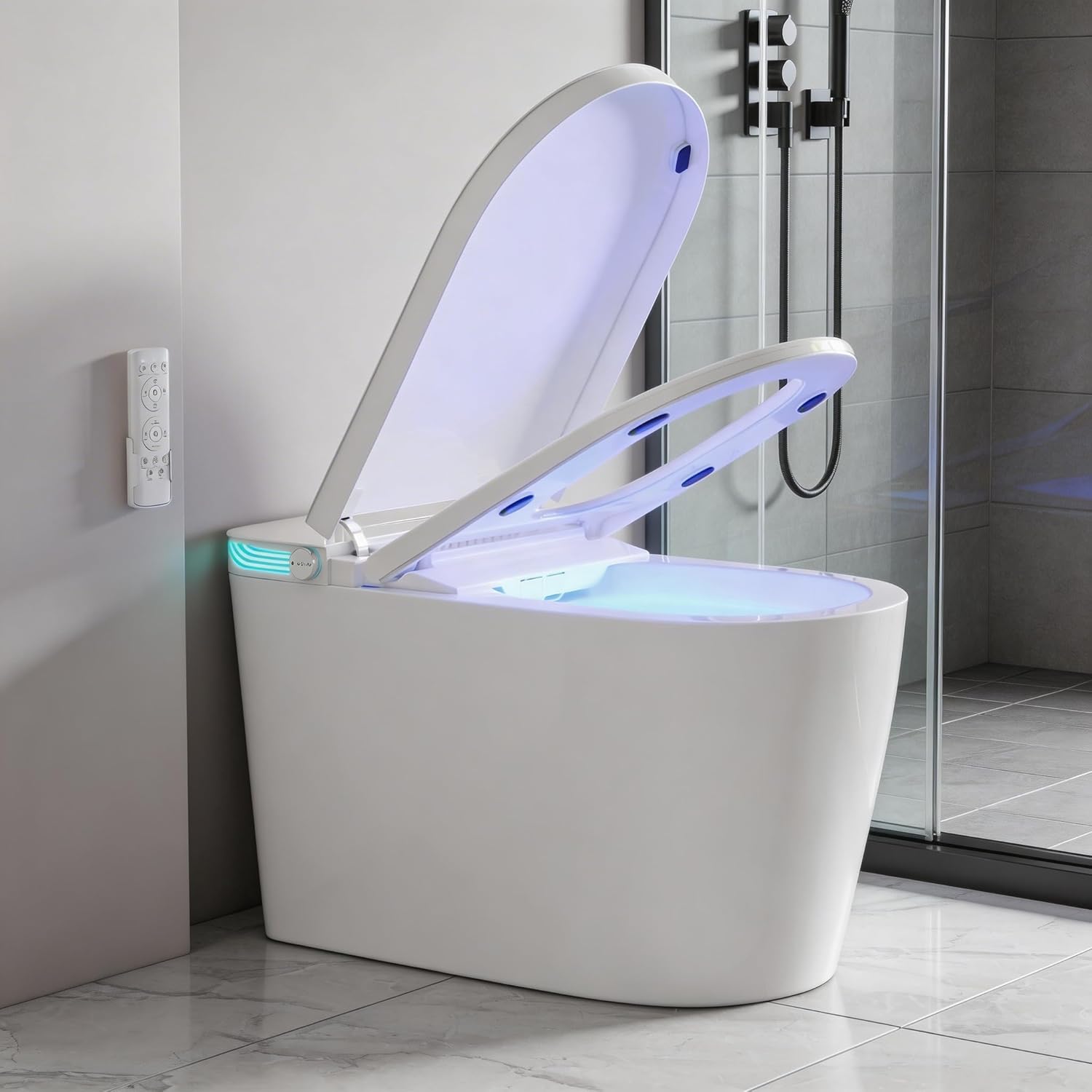 Smart Toilet with Bidet Built in, Electric Tankless Toilet for Bathroom, Elongated Heated Seat, One Piece Bidet Toilet with Auto Flush, Auto Soft-Close Seat & Lid, Warm Water & Dryer, Foot Sensor