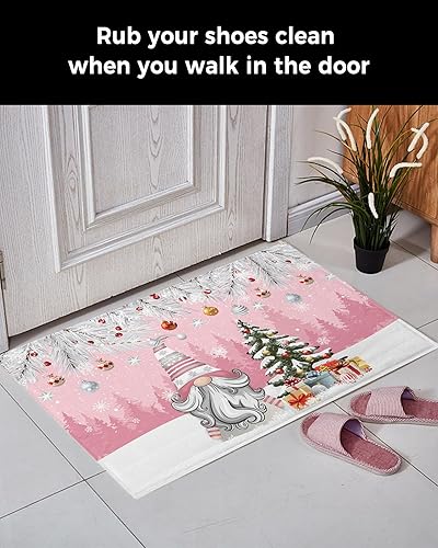 Miniatura 3 de Winter Gnomes Plush Rug Non Slip Bath Mat, Soft Shaggy Long Fur Fuzzy Bath Rugs 20" x 31.5" Christmas Pine Tree Pink Ball Gifts Carpet Mat for