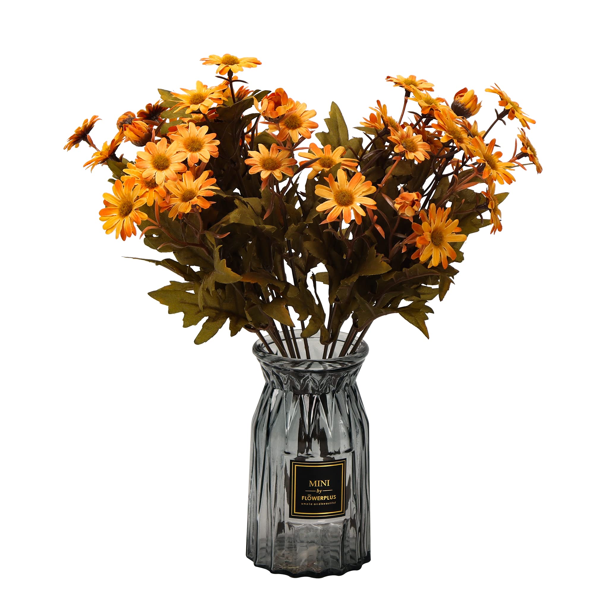 Artificial Chrysanthemum Flowers Bouquet, 2Pcs Orange Chrysanthemum Silk Flowers, Fall Fake Flowers Decor for Outdoor, Wedding, Party and House Room
