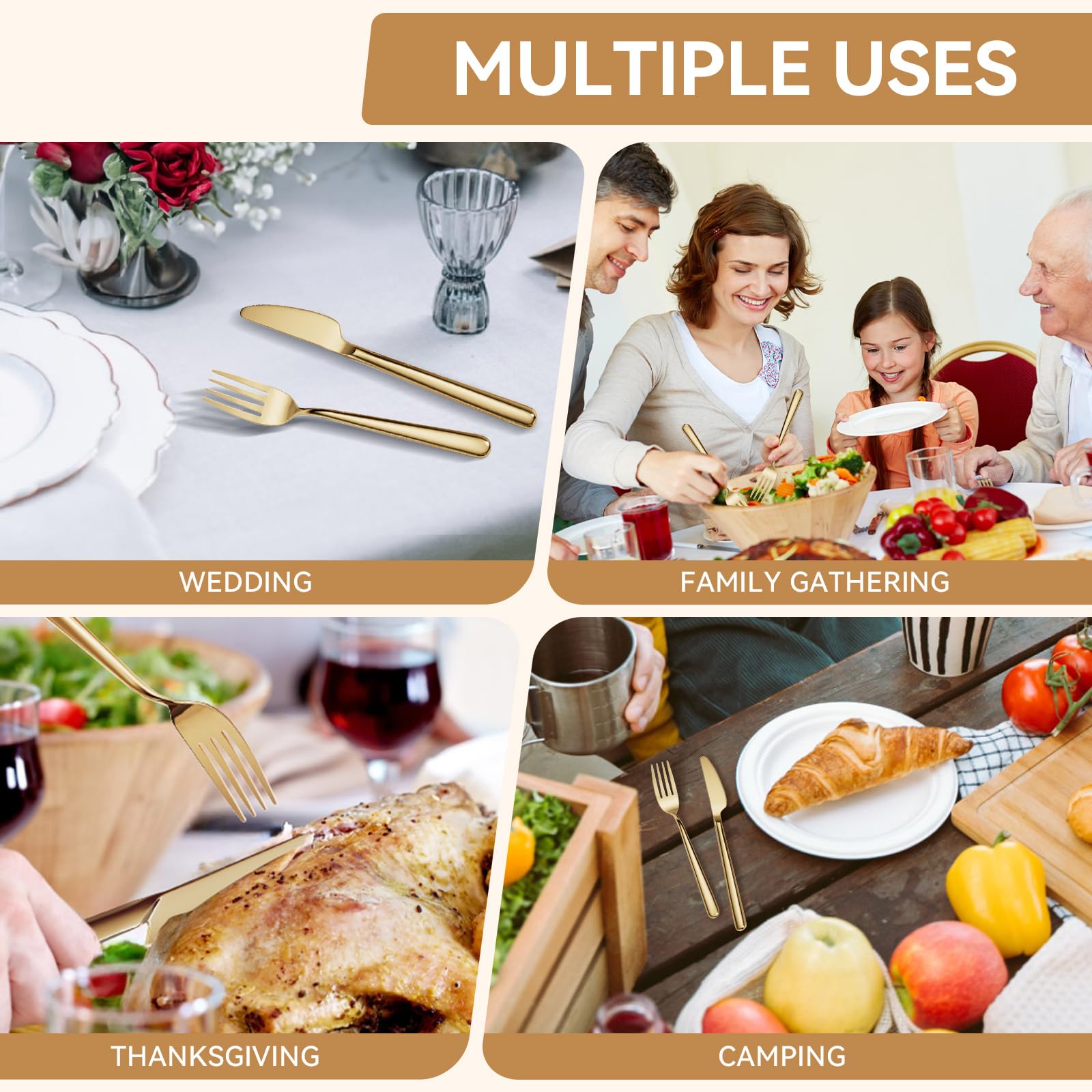 Ovales Verspiegelt Gold 30-teiliges Besteck Set, Besteckset aus Geschmiedetem Edelstahl Mit Europäischem Design, Modernes, Spülmaschinenfest, Cutlery Set für 6 Personen
