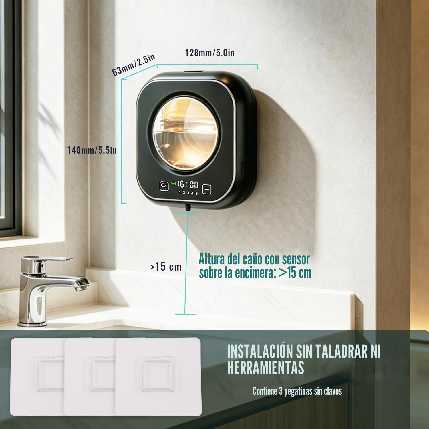 Automatico Dispensador Jabon Baño,320ml Dosificador de Jabón Líquido para Pared, Jabonera Cocina Dosificador Carga USB con Sensor Dispensador Jabon Cocina, Apto para Cocina, Baño, Hotel