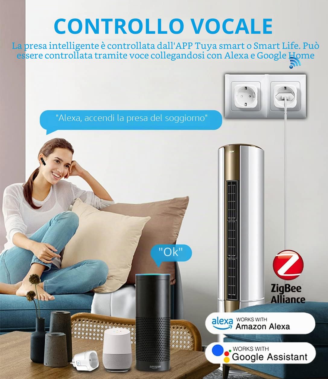 ZigBee Presa intelligente Alexa 16A, 3680W, Smart Plug con monitor di alimentazione, prese timer con telecomando, controllo vocale e funzioni di temporizzazione, supporto Alexa Google Home.4PCS