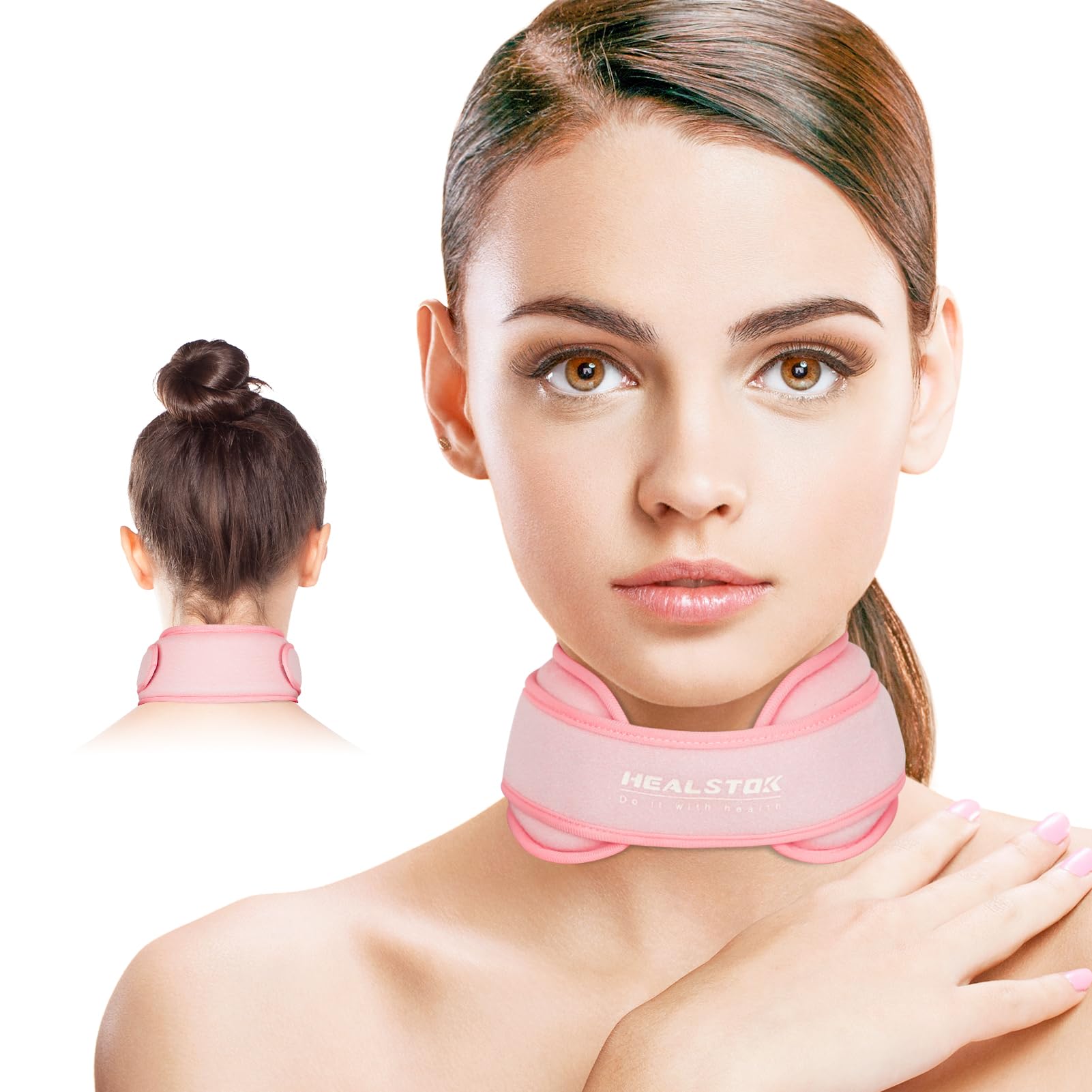 Bolsa de hielo para el cuello, bolsa de hielo cervical, compresa fría para lesiones de cuello, reutilizable, terapia fría y caliente, ajustable, flexible, gel para aliviar la presión, color rosa