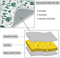 Vista 3 de Tapete grande de secado de platos para encimera de cocina, de 16 x 18 pulgadas, tapete escurridor de platos de microfibra, absorbente, accesorios