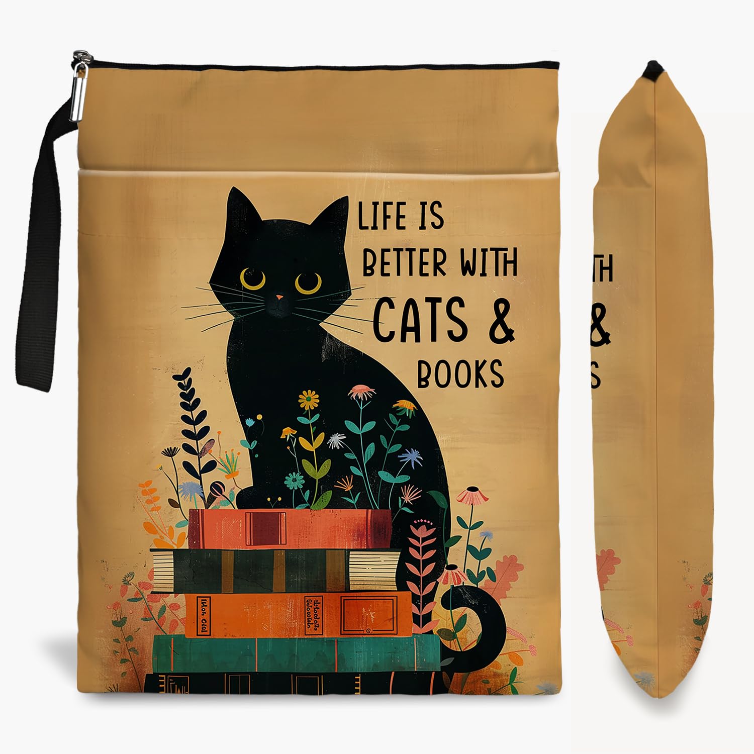 Funda para libro de gatos, fundas de libros para libros de tapa blanda, fundas para libros con cremallera, regalos para amantes de los gatos, regalos temáticos de gatos para mujeres, profesores, hija,