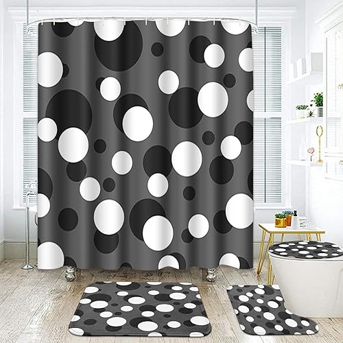 Miniatura 1 de Arttown Juego de baño negro con cortina de ducha y alfombras y accesorios, juego de cortinas de ducha negras y grises y blancas, cortinas de ducha