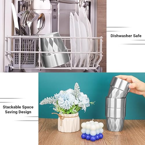 Miniatura 5 de Vasos de acero, vasos aislados de 10 onzas, paquete de 4 vasos de agua apilables irrompibles de doble pared aislados al vacío, vasos de metal