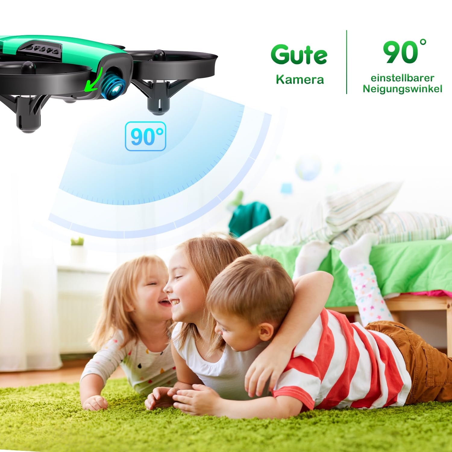Loolinn | Drohne mit Kamera als Geschenk für Kinder - Mini Drohne Ferngesteuert mit Video & Fotos/Einstellbare Kamera/Zwei Batterien/Geprüftes C0-Zertifikat (Geschenk für Jungen und Mädchen)