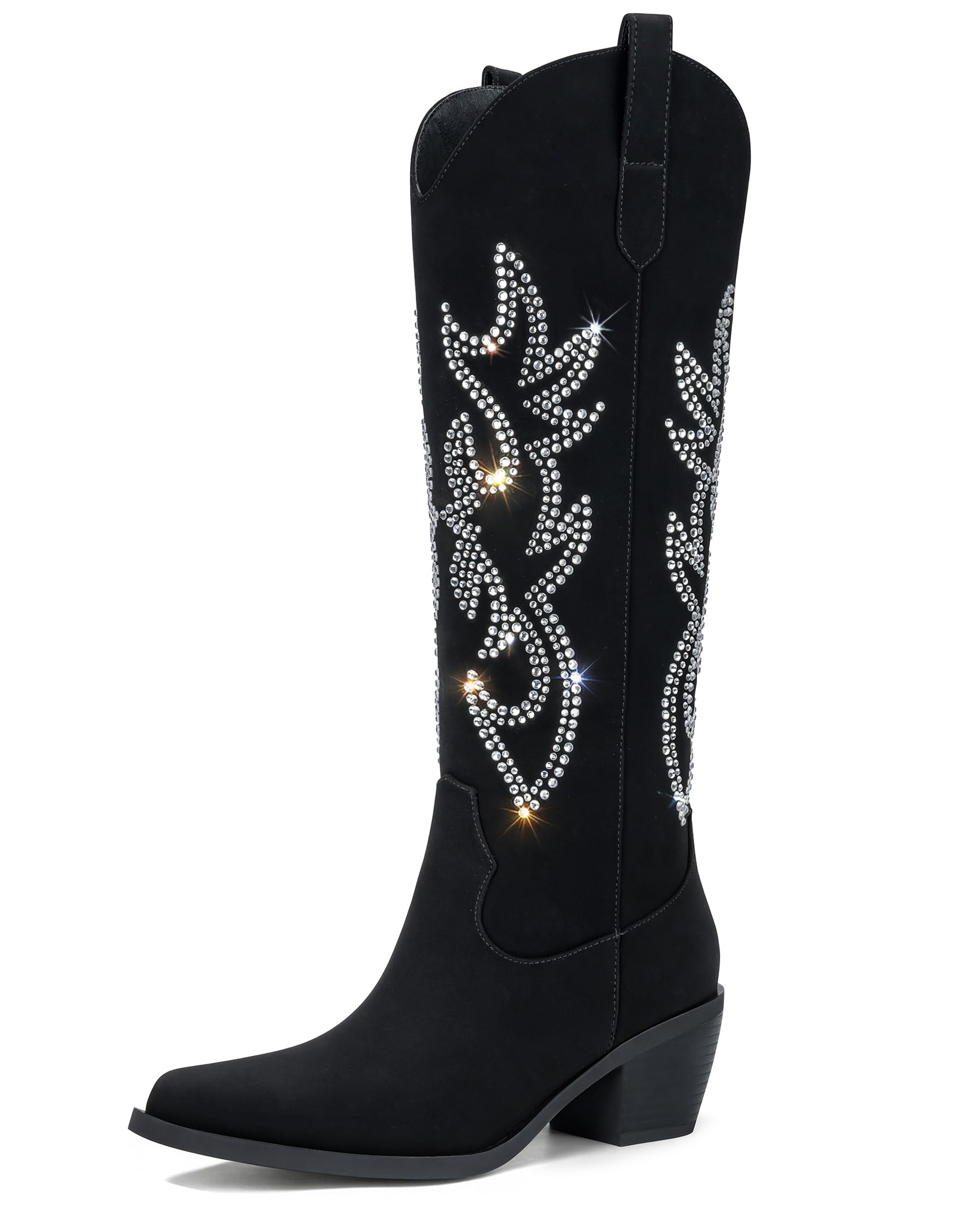 Pasuot Western Cowboy Boots for Women - Knee High Wide Calf Cowgirl Boots, Slip On Pointed Toe Chunky Heel Fashion Retro Classic Pull On Tall Boot for ladies Party concert