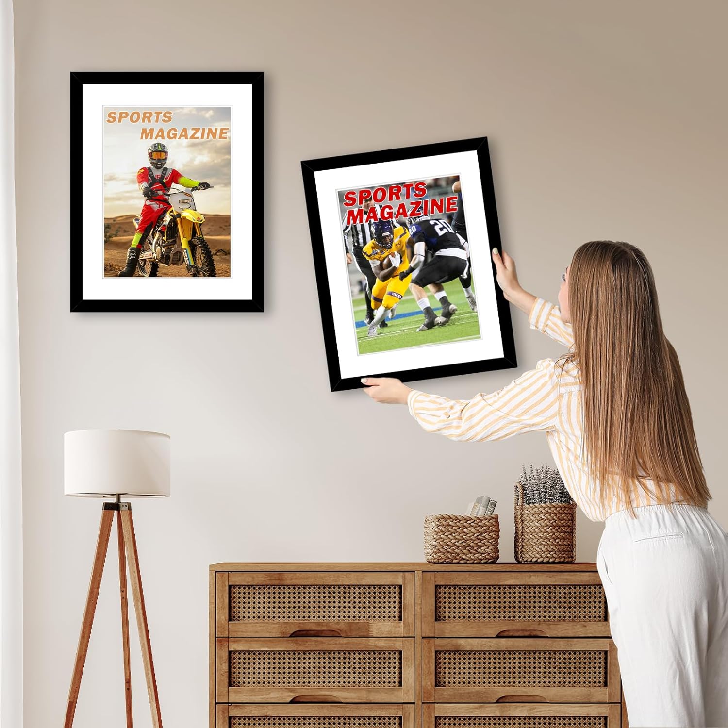 OMISHE 4 Pack Sports Magazine Frames, Fit 8.0x10.5 or 8.5x11.25 inch Magazine Display, Magazine Frames for Wall, Black, White Mat