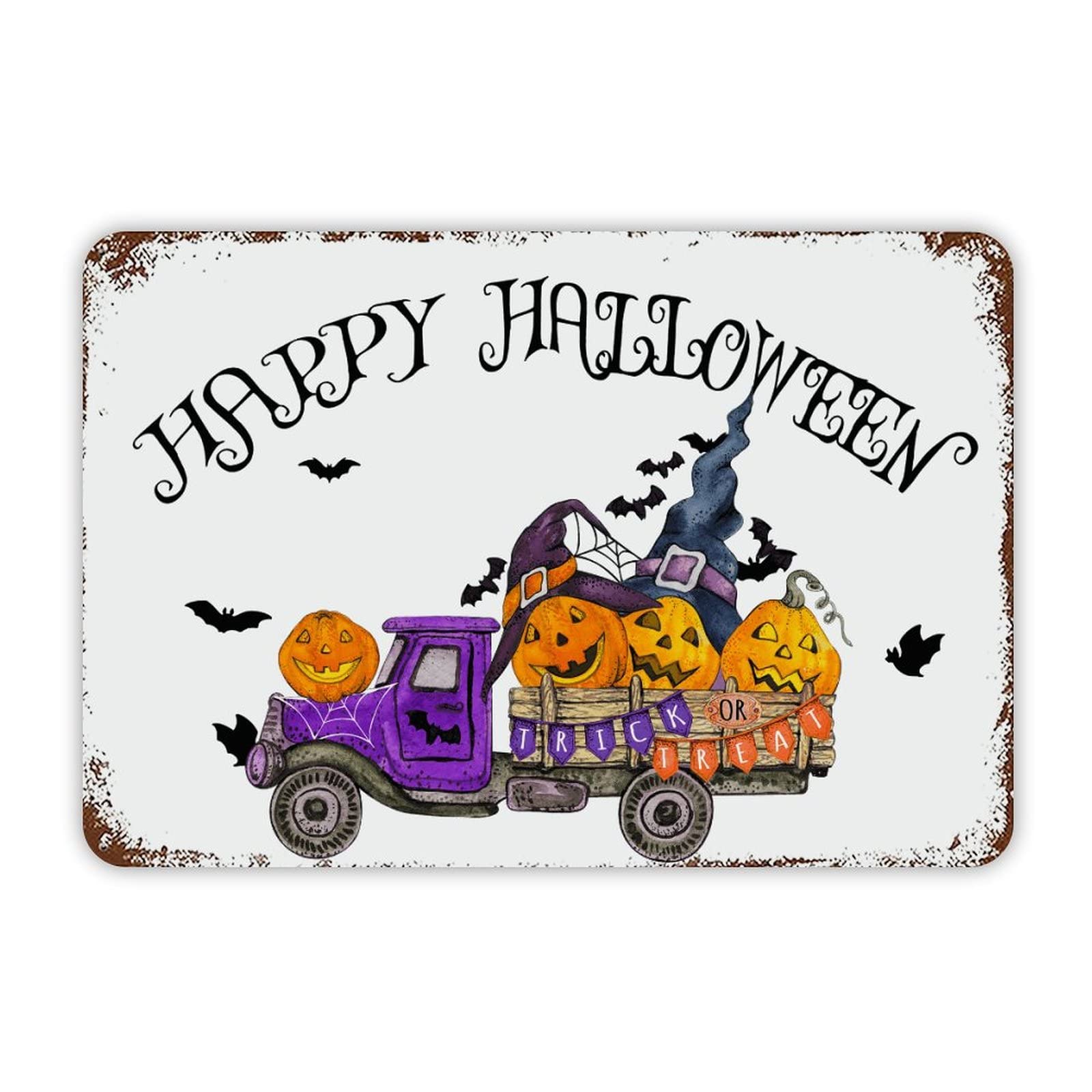 ENEDNATE Happy Halloween Gnome Pumpkins Aluminum Tin Metal Sign for Indoor Outdoor Business Retail Store Patio Yard Home Decoration Easy to Mount Wall Art Print Poster 8x12 Inch