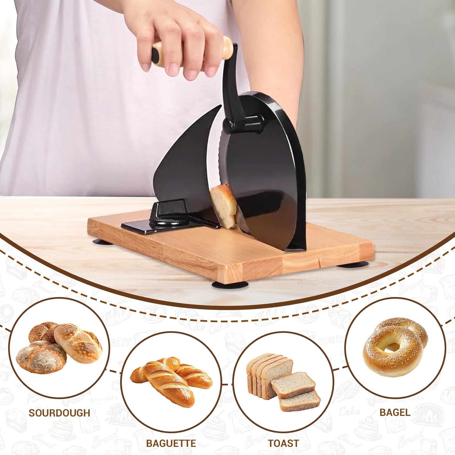 Manual Bread Slicer for Homemade Sourdough Bread - Adjustable Thickness & Evenly Slicing, Hand Crank Bread Slicer for Buns, Bagels Etc,Sharp Stainless Steel Blade