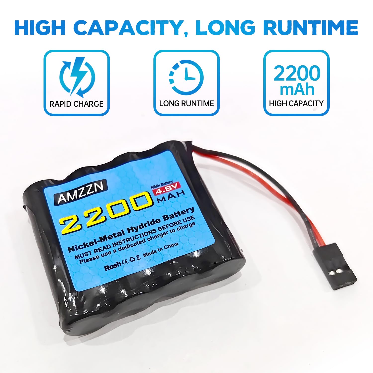 2PCS 4.8V 2200mAh AA Nimh Batterie avec connecteur Hitec pour RC Car, Récepteur RC, Avion RC, Batterie Rechargeable Haute capacité pour télécommande