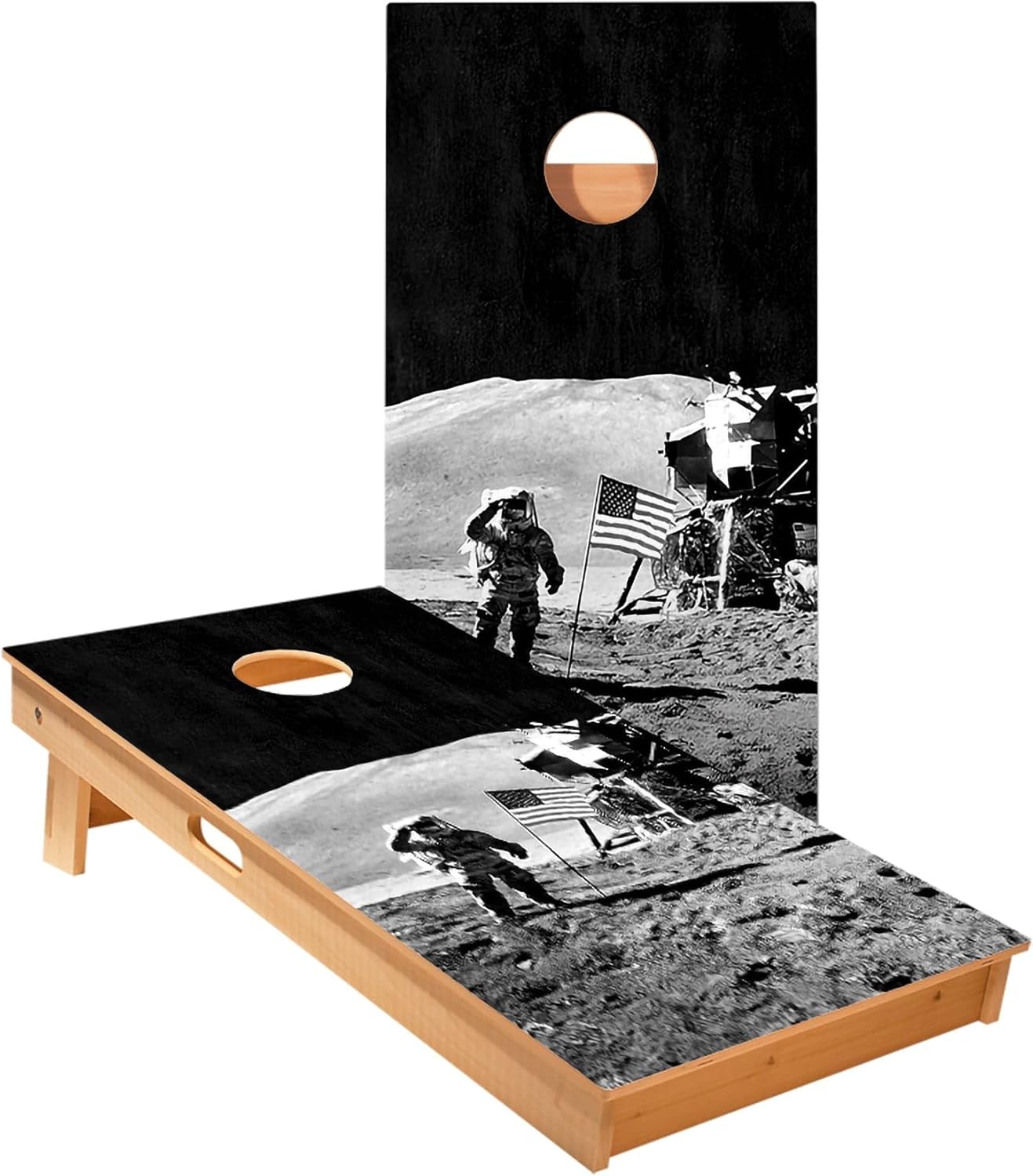 Skip's Garage Moon Landing Cornhole Boards - Includes (2) Boards (NO Bags) + (2) Board Edge Lights