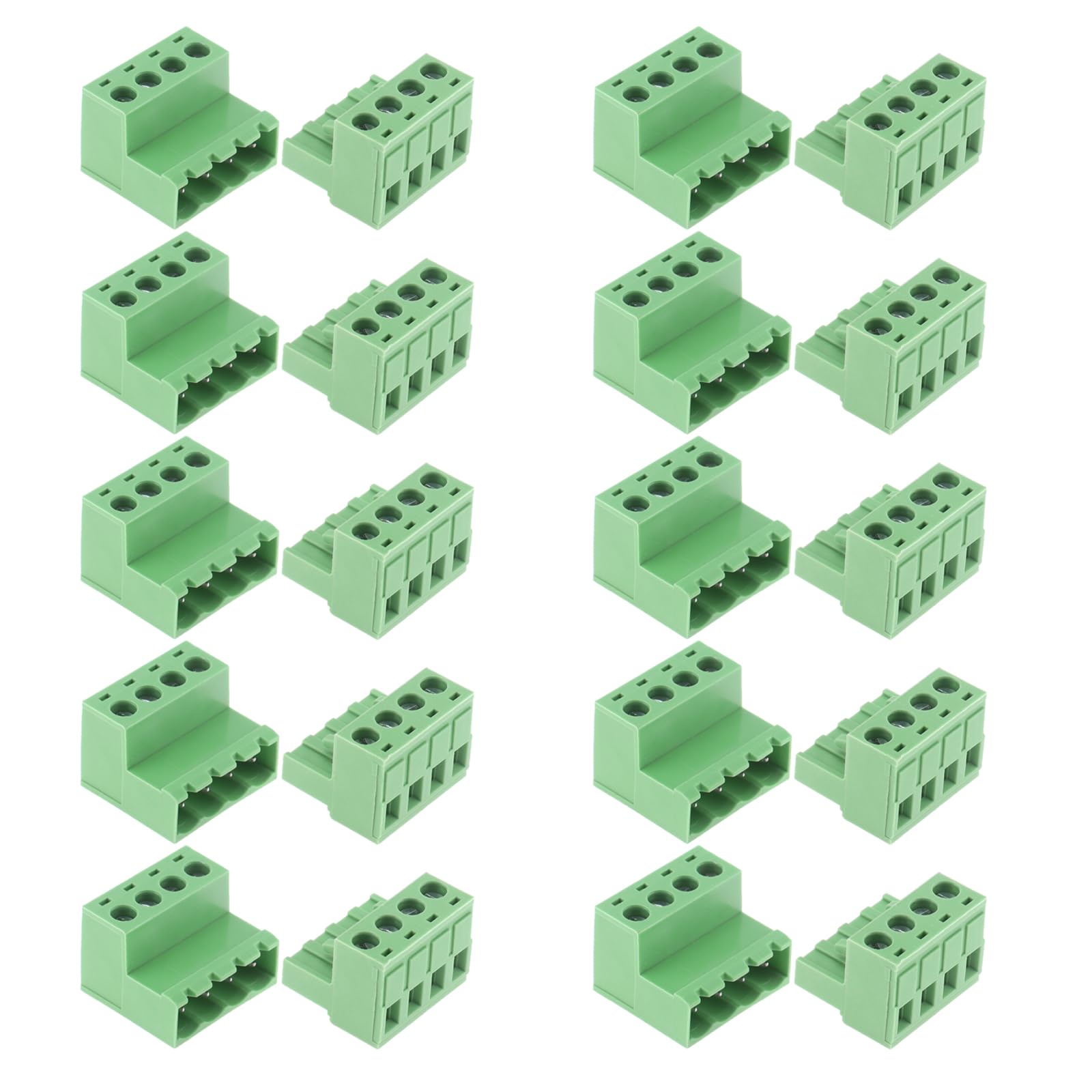 AEDIKO 10 Sets 5.08mm Pitch Screw Terminal Block Connector Kit 4Pin Pluggable Quick Male and Female Connector 300V 20A for 12-24AWG Cable
