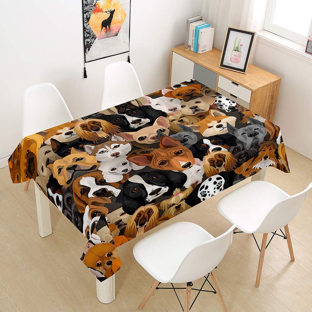 Oduo Brown Dog Tablecloth Waterproof Polyester Rectangle, Dog Print Home Decoration Stain Resistant Dust-Proof Wipe Clean Wrinkle Resistant For Parties Dining Tables (,60X60cm)