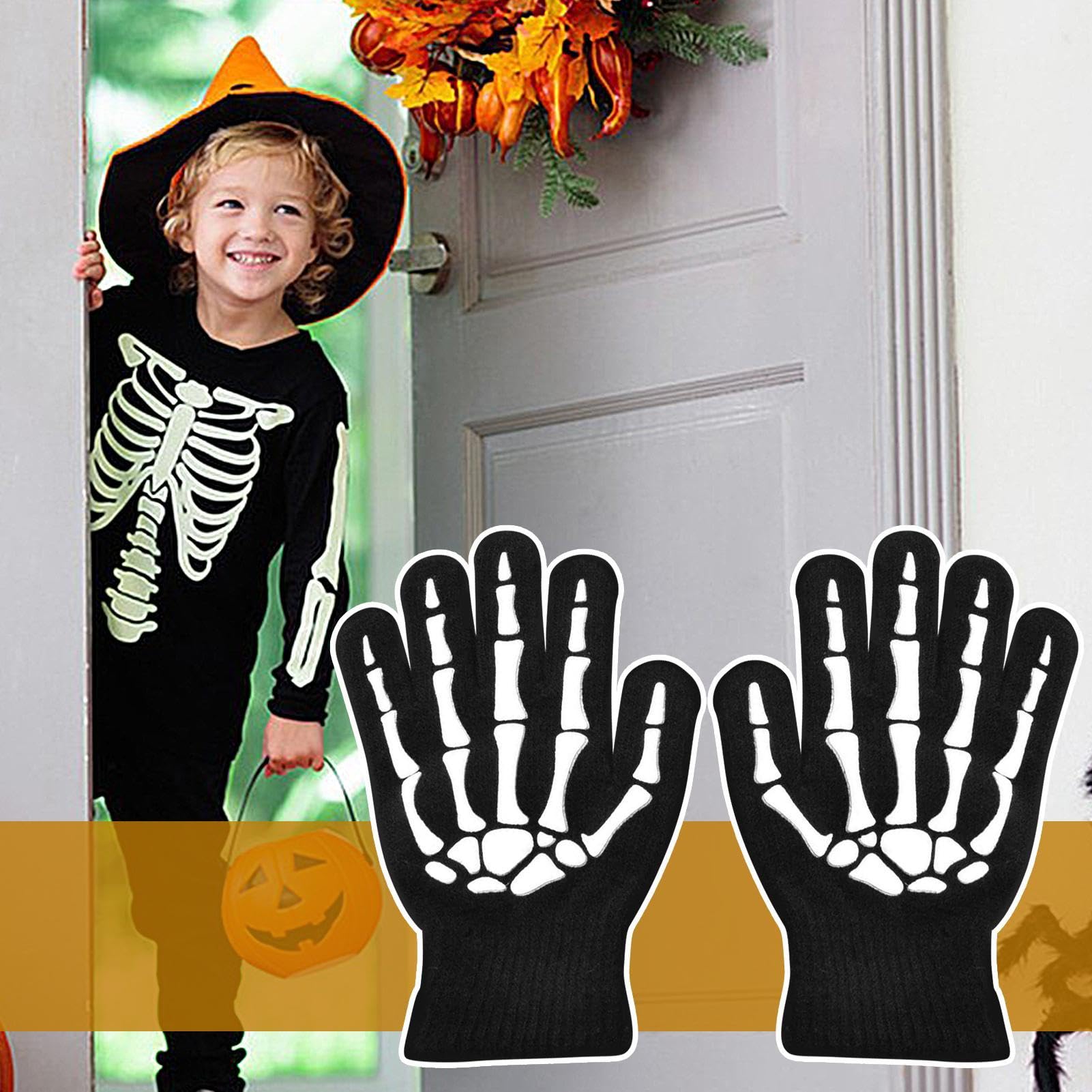 Rękawiczki z czaszką, dziecięce rękawiczki z czaszką - świecące w ciemności Halloween rękawiczki z czaszką na całe palce | Halloween ciepłe rękawiczki z czaszką do biegania, ćwiczeń, wędrówek