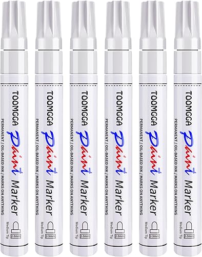Rotuladores permanentes de pintura blanca, paquete de 6 rotuladores a base de aceite, punta media, secado rápido e impermeables para pintura de