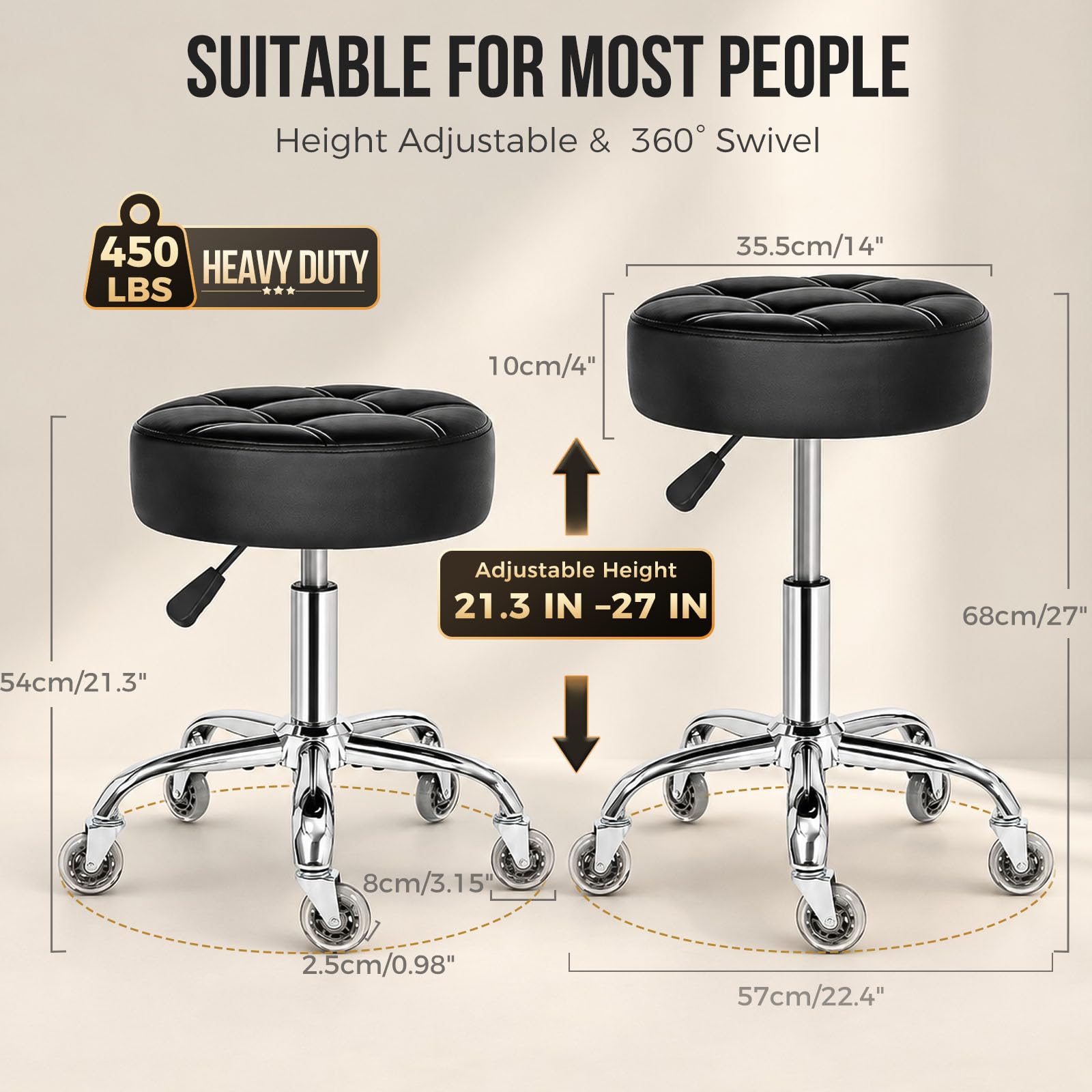 Heavy Duty Rolling Stool - Adjustable Height -2 Heavy Duty Rolling Stool - Adjustable Height -2