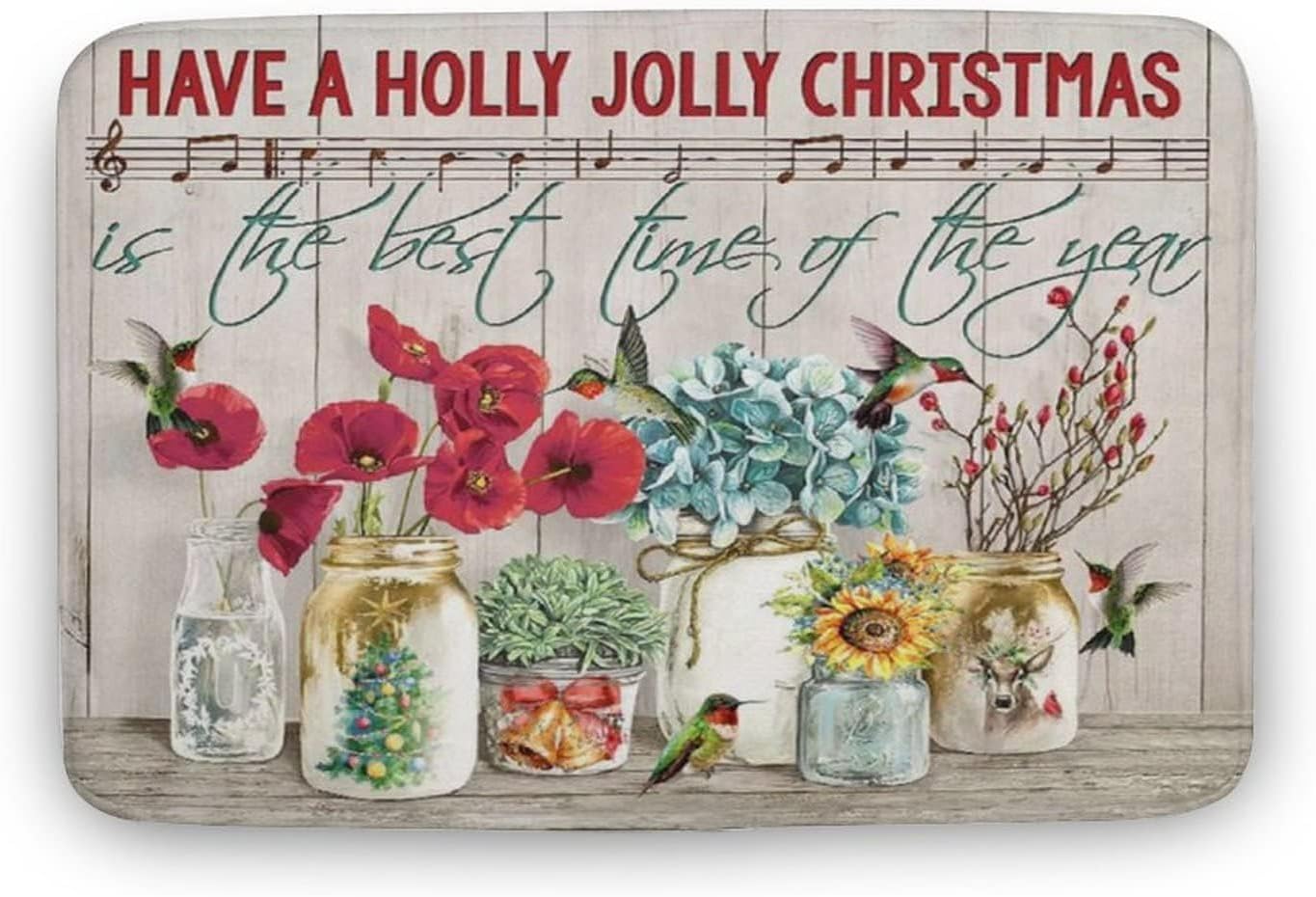 Welcome Doormat Hummingbird Christmas Welcome Door mats Home Entrance Outside Entry Yard Floor Patio Mat 16x24inch