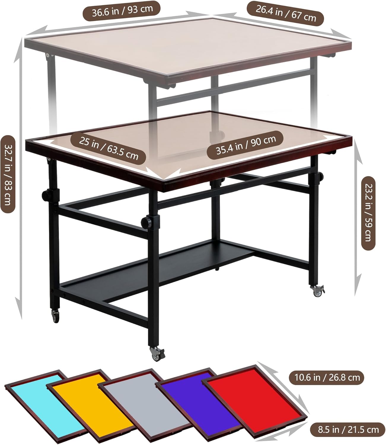 LAVIEVERT 1500 Piece Tilting Puzzle Table with 5 Colored Drawers & Cover, Angle & Height Adjustable Puzzle Board with Storage Shelf, Portable Wooden Table with Legs & 4 Wheels for Adults