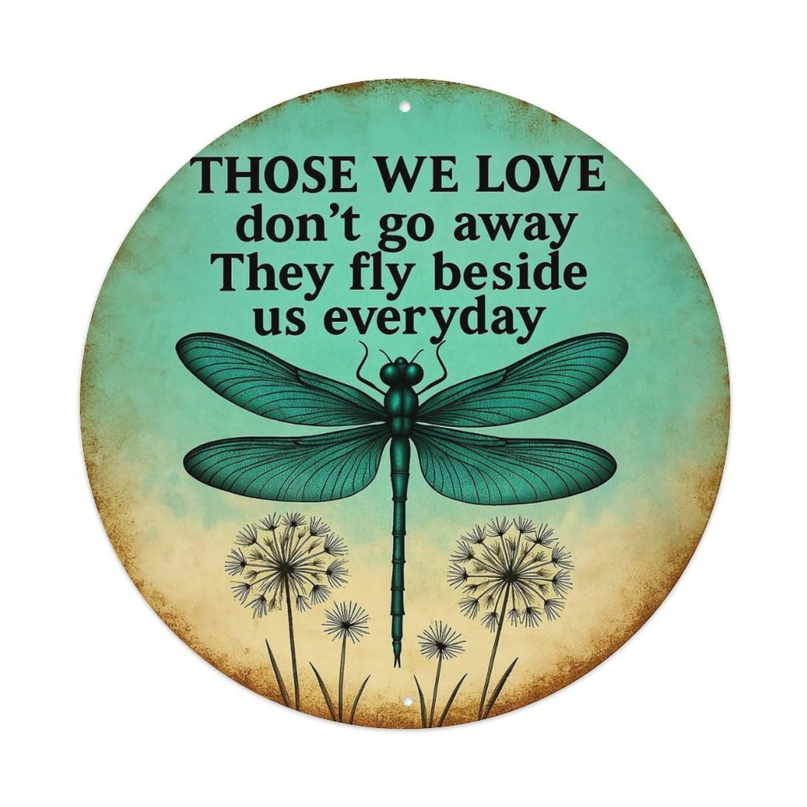 Dragonfly Dandelion Sky Love Memory Round Tin Sign Vintage Metal Sign Home Bar Garden Indoor & Outdoor Wall Decor Retro Metal Poster 8x8 Inch