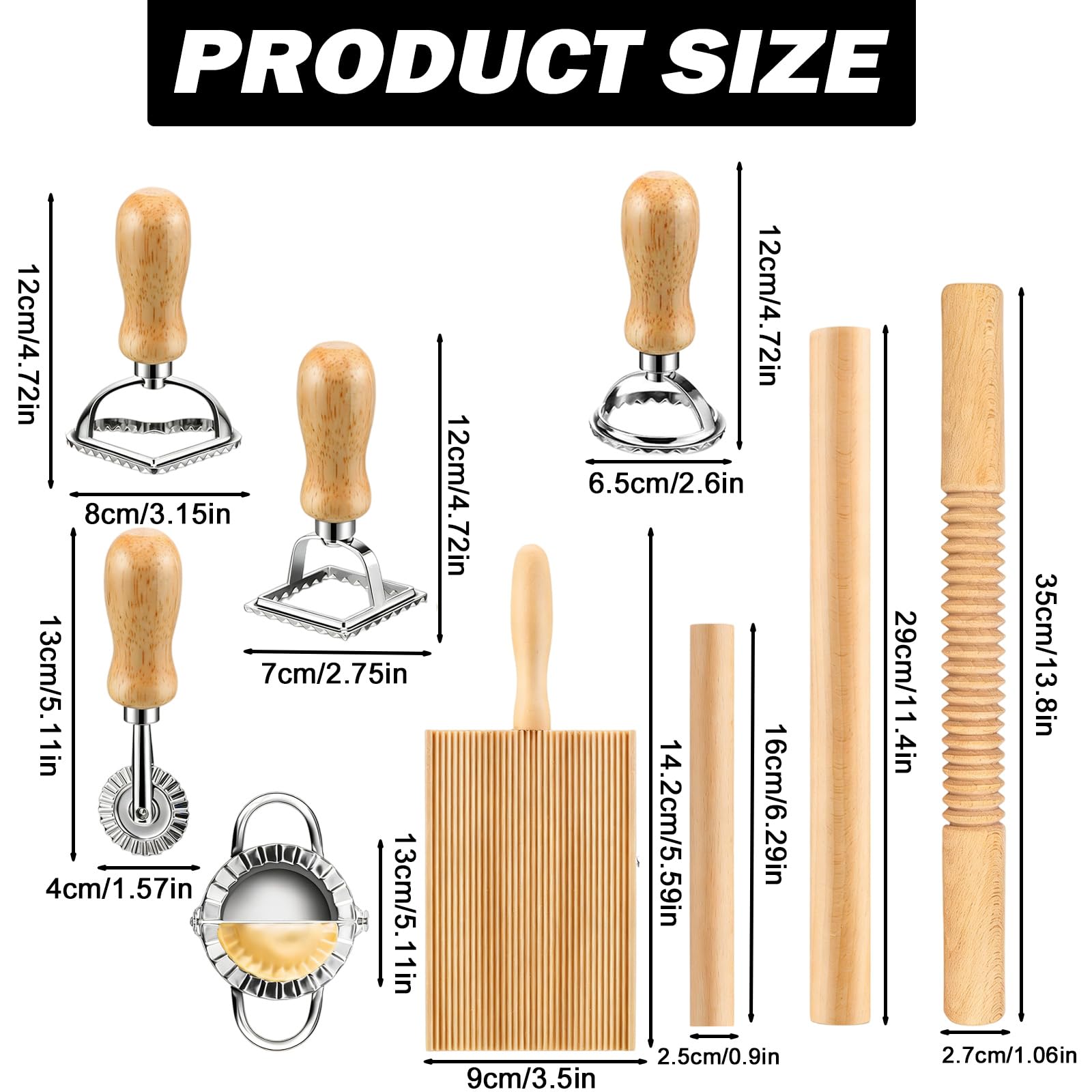 Set di 9 pezzi per la produzione di pasta, set di tagliapasta per ravioli, con tagliabri, tagliapaste, set di attrezzi per la produzione di pasta, per ravioli, per cucina e cottura