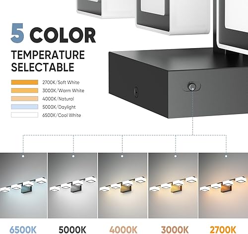 Miniatura 3 de MYTH REALM Lámparas LED modernas para baño sobre el espejo, 4 luces regulables de tocador, luz acrílica negra mate, ajustable de 2700 K-6500 K,
