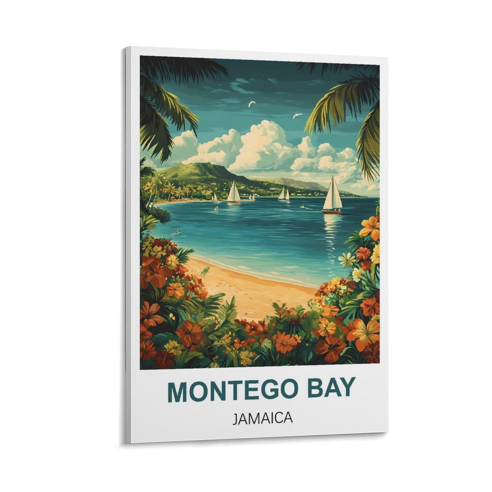 FJIWECWSQ Montego Bay Jamaica Vintage Travel Poster 08x12inch(20x30cm) Canvas Wall Art Painting Prints