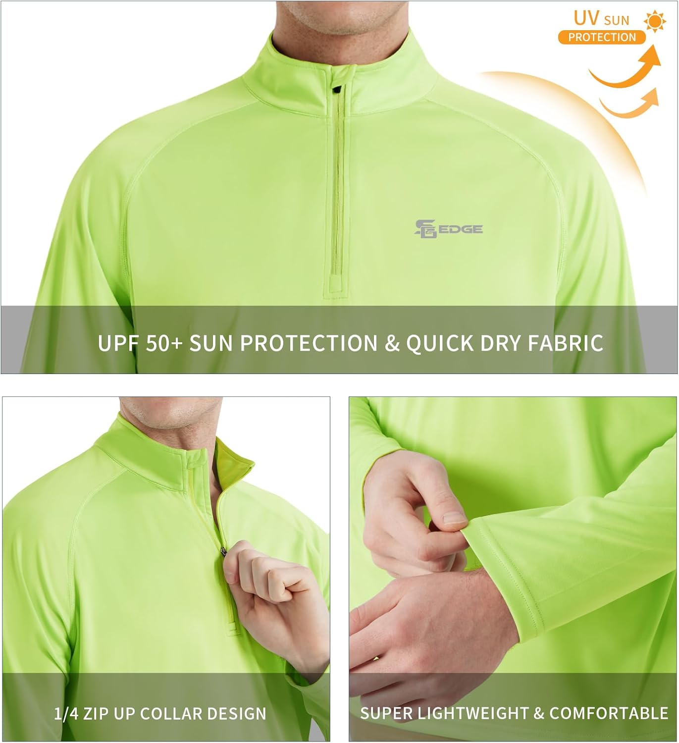Men's UPF 50+ Rash Guard 1/4 Zip Stand Collar Swim Shirt Long Sleeve